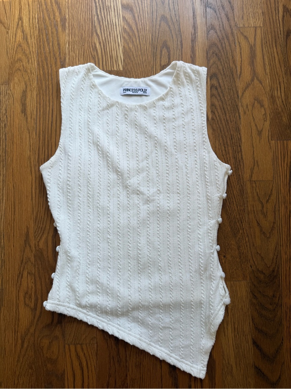 Princess Polly Cream Asymmetric Cable-Knit Tank